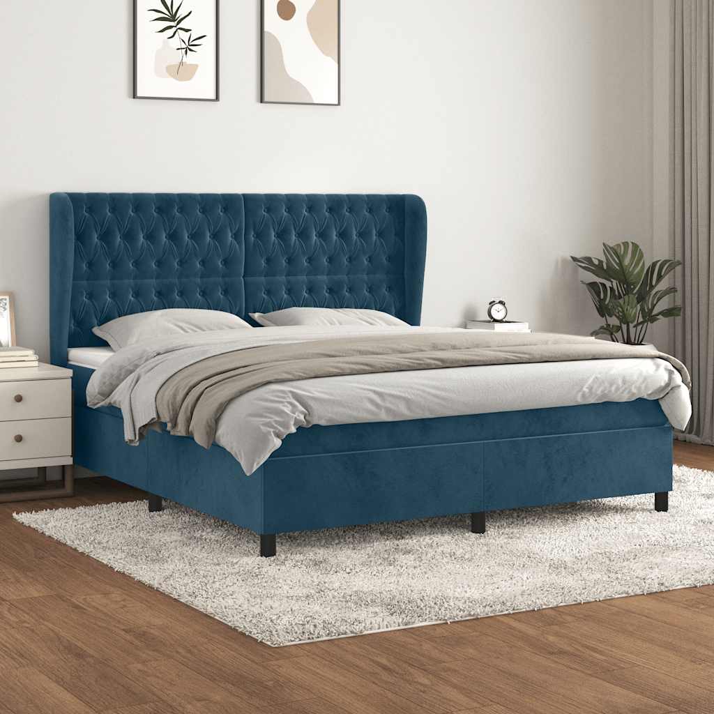Giroletto a Molle con Materasso Blu Scuro 180x200 cm in Velluto