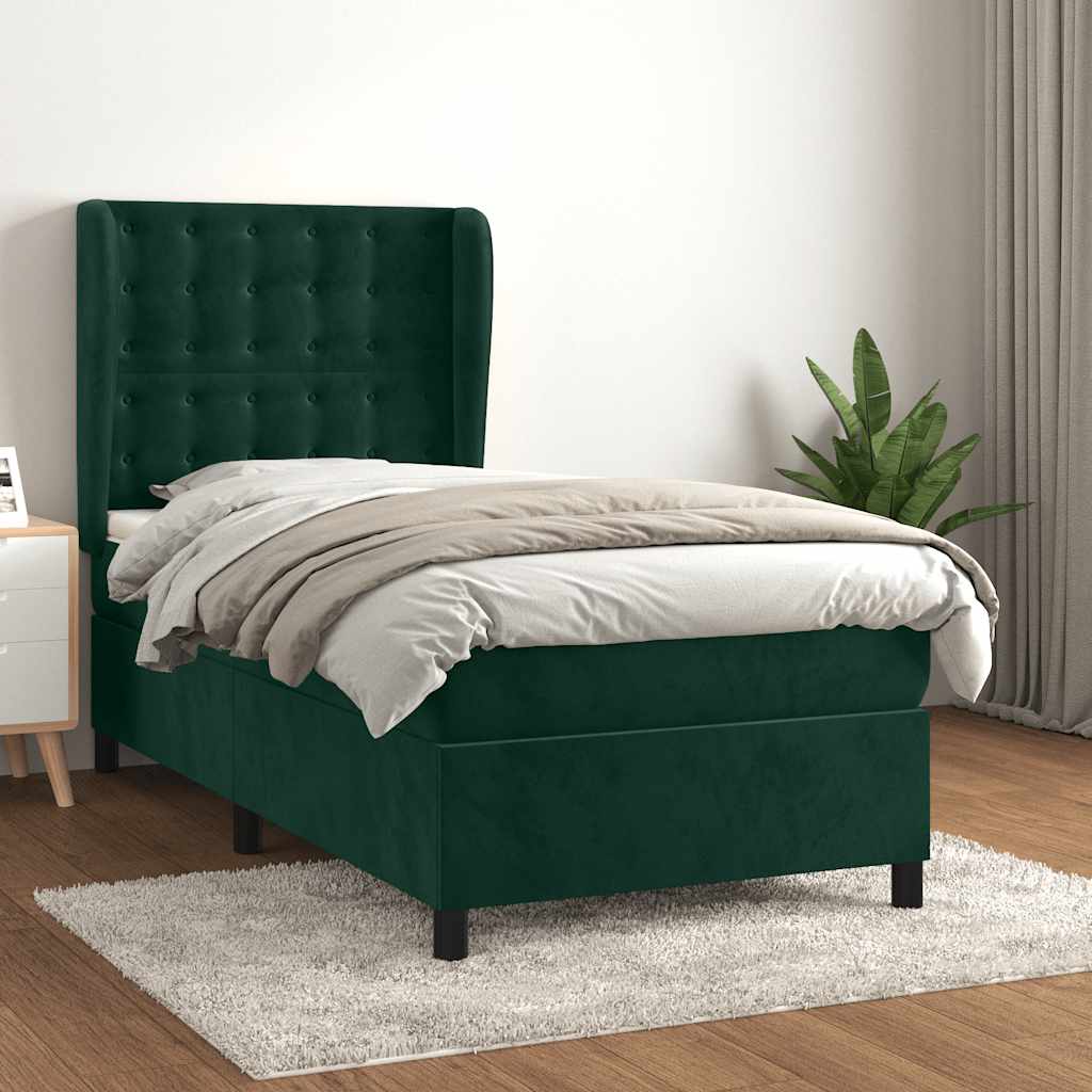 Giroletto a Molle con Materasso Verde Scuro 90x200 cm Velluto