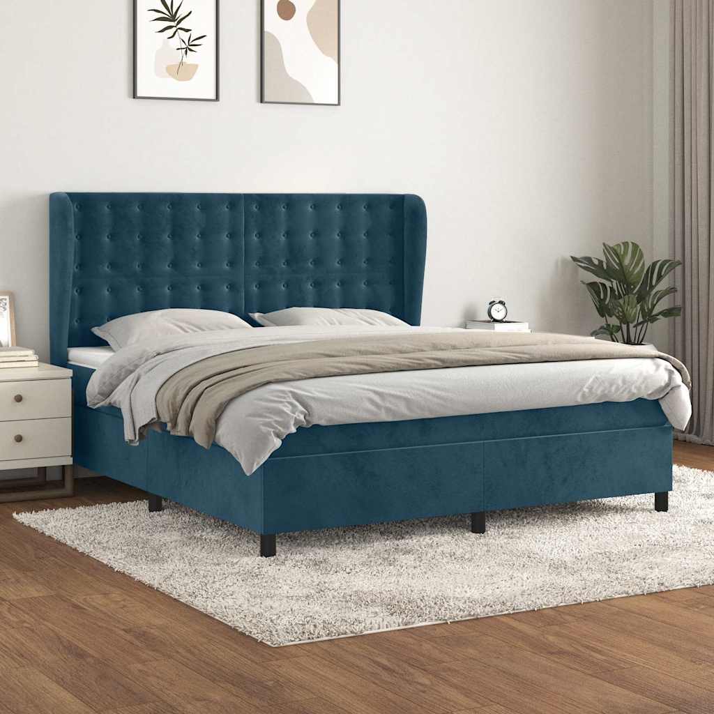 Giroletto a Molle con Materasso Blu Scuro 160x200 cm in Velluto