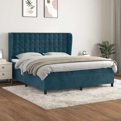 Giroletto a Molle con Materasso Blu Scuro 160x200 cm in Velluto
