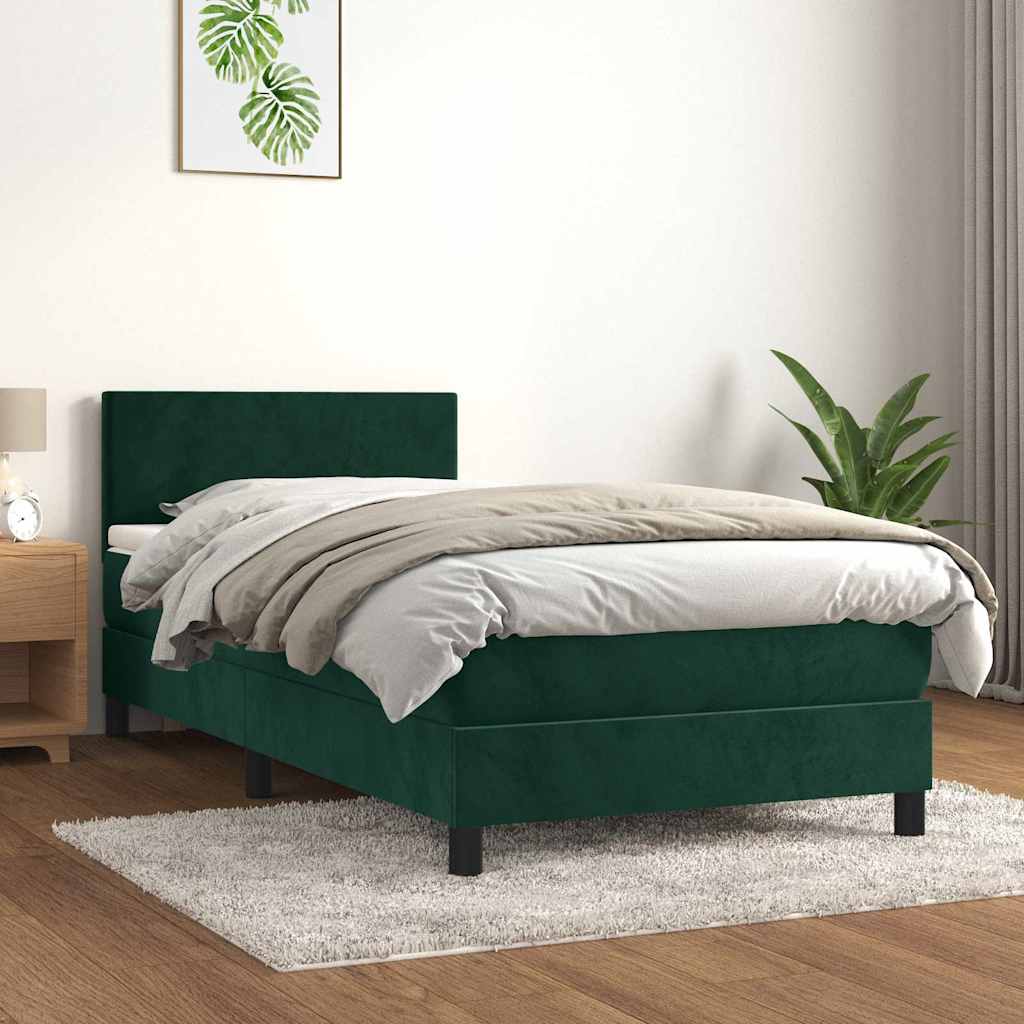 Giroletto a Molle con Materasso Verde Scuro 90x190 cm Velluto