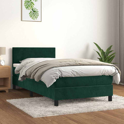 Giroletto a Molle con Materasso Verde Scuro 90x190 cm Velluto