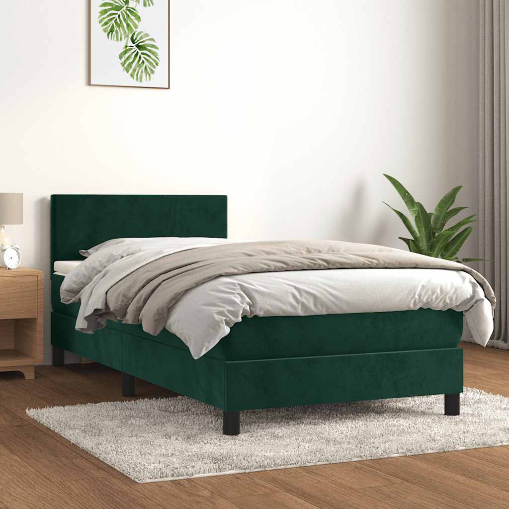Giroletto a Molle con Materasso Verde Scuro 90x200 cm Velluto