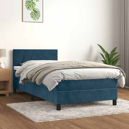 Giroletto a Molle con Materasso Blu Scuro 100x200 cm in Velluto