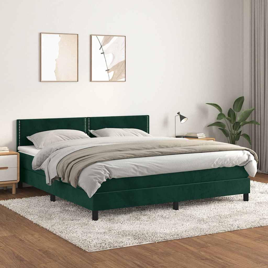 Giroletto a Molle con Materasso Verde Scuro 180x200 cm Velluto