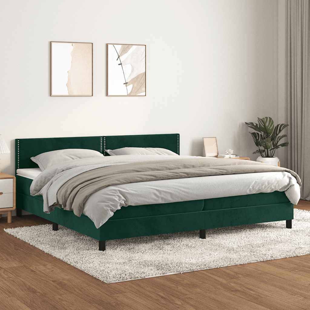 Giroletto a Molle con Materasso Verde Scuro 200x200 cm Velluto