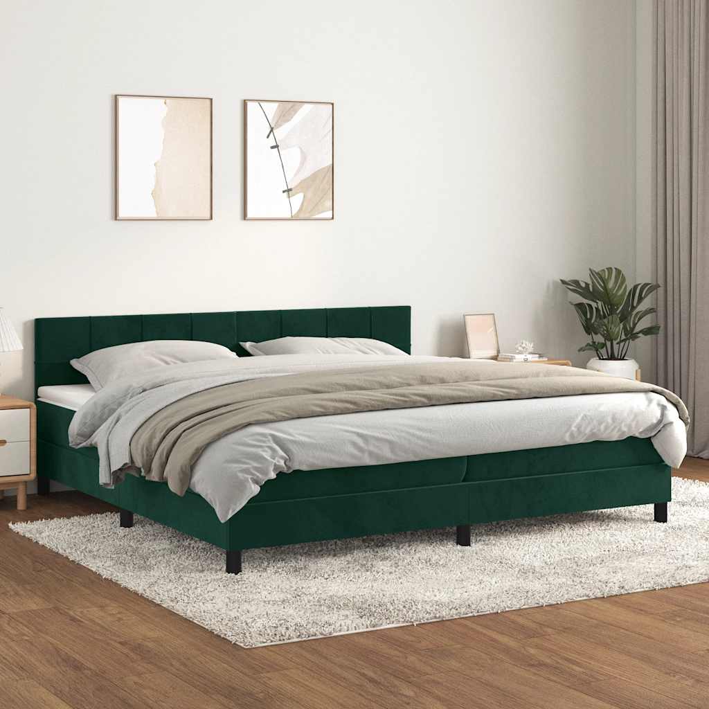 Giroletto a Molle con Materasso Verde Scuro 200x200 cm Velluto