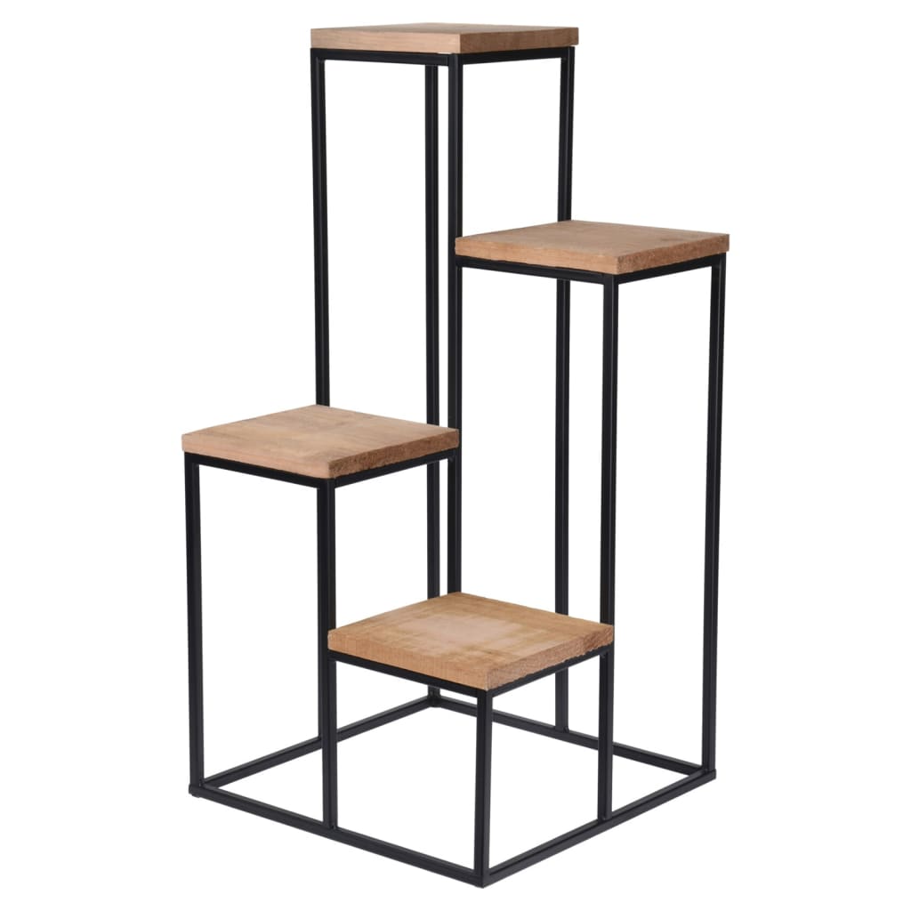 Home&Styling Supporto per Piante con 4 Ripiani Naturale e Nero
