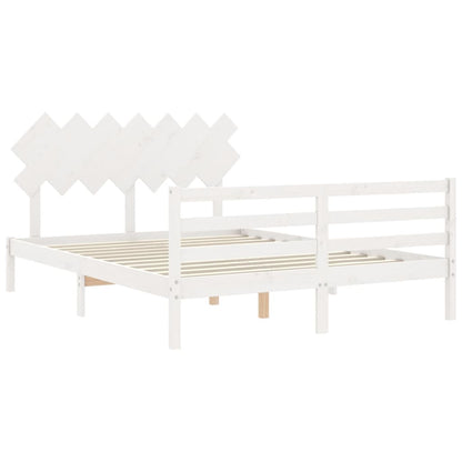 Giroletto con Testiera Bianco 140x190 cm in Legno Massello
