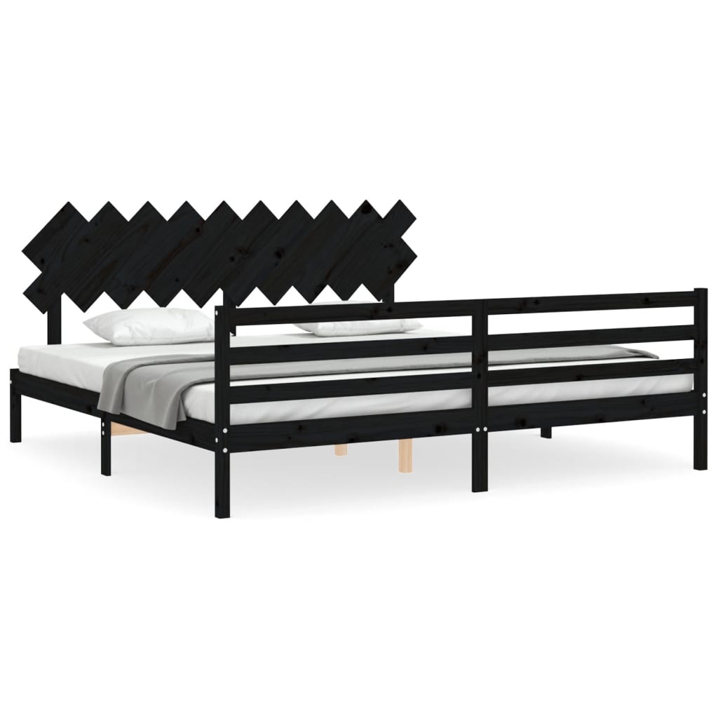 Giroletto con Testiera Nero 200x200 cm in Legno Massello