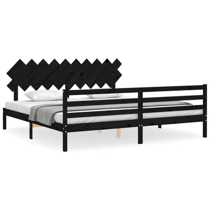 Giroletto con Testiera Nero 200x200 cm in Legno Massello