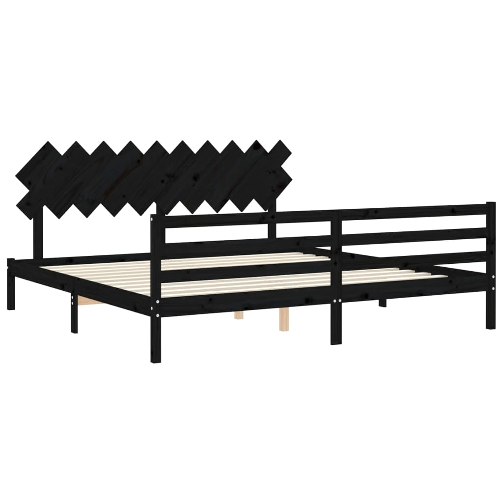 Giroletto con Testiera Nero 200x200 cm in Legno Massello