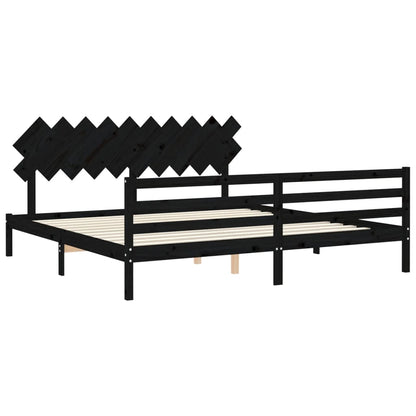 Giroletto con Testiera Nero 200x200 cm in Legno Massello