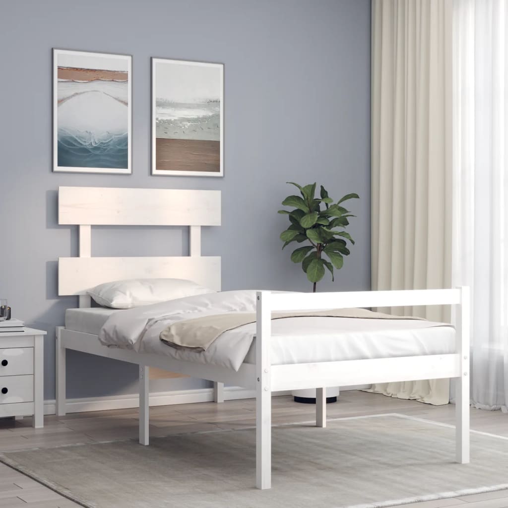 Letto per Anziani con Testiera Bianco 90x200 cm Legno Massello