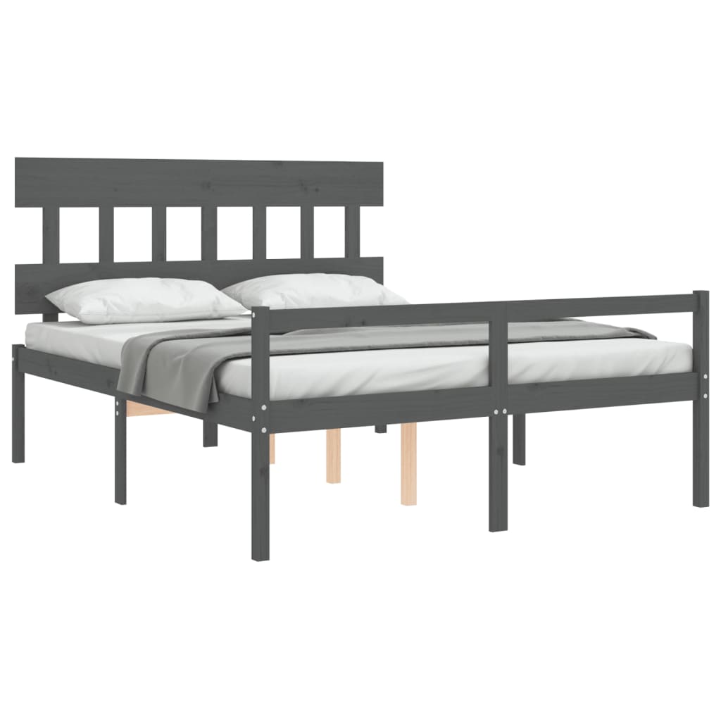 Letto per Anziani con Testiera Grigio King in Legno Massello