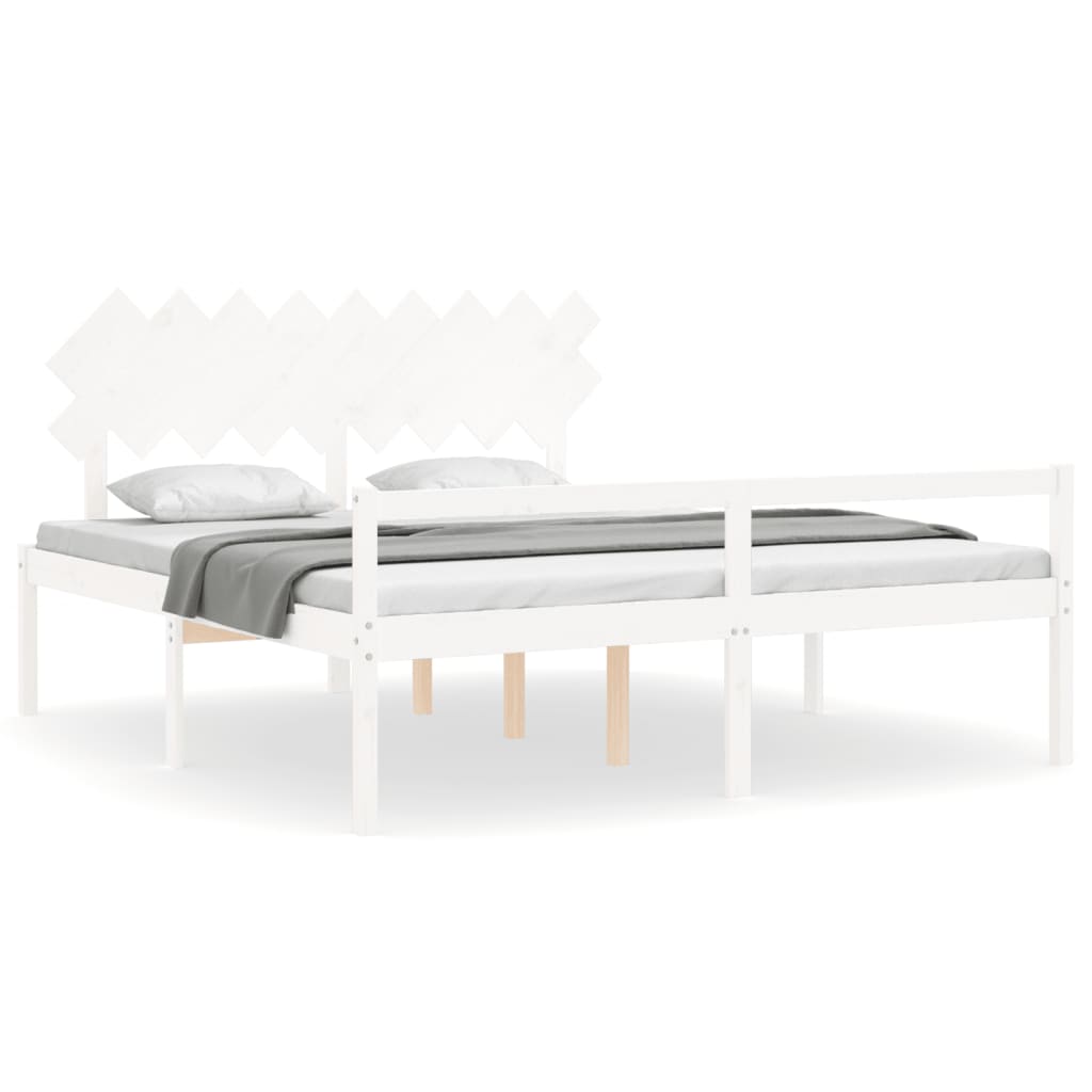 Letto per Anziani con Testiera Bianco Super King Legno Massello