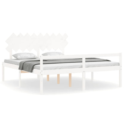 Letto per Anziani con Testiera Bianco Super King Legno Massello