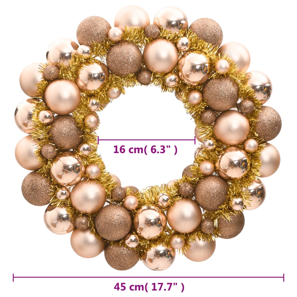 Ghirlanda di Natale Oro Rosa 45 cm in Polistirene
