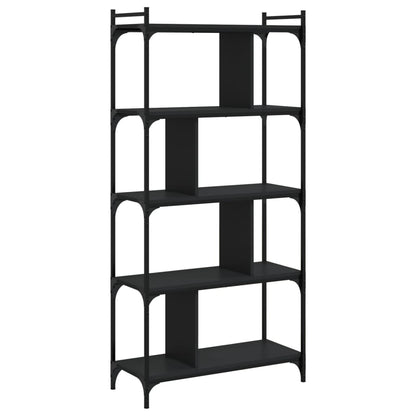 Libreria Nera 5 Ripiani 76x32x158 cm Legno Multistrato