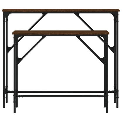 Tavolini Consolle 2 pz Rovere Marrone in Legno Multistrato