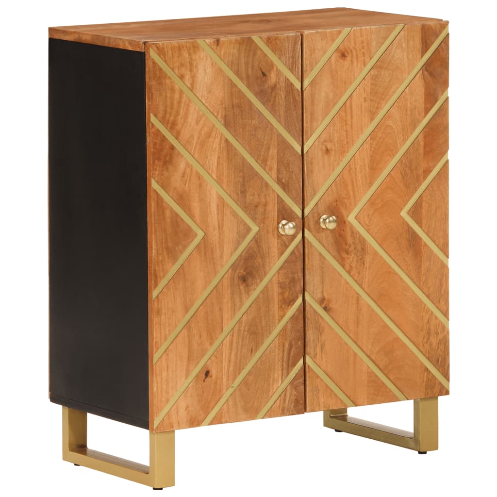 Mobiletto Marrone e Nero 60x33,5x75 cm Legno Massello di Mango