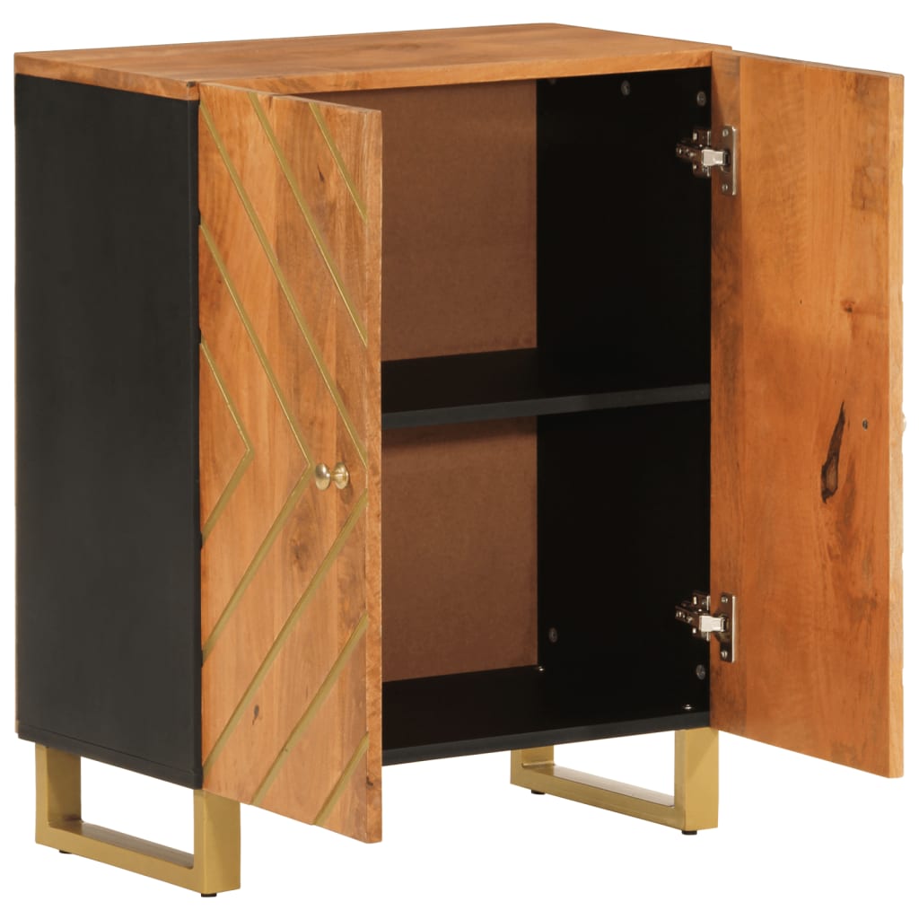 Mobiletto Marrone e Nero 60x33,5x75 cm Legno Massello di Mango