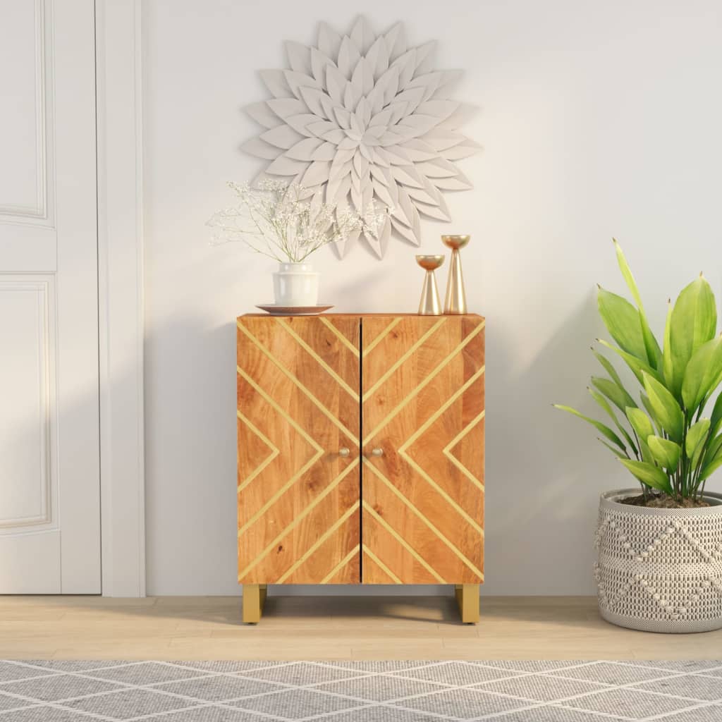 Mobiletto Marrone e Nero 60x33,5x75 cm Legno Massello di Mango