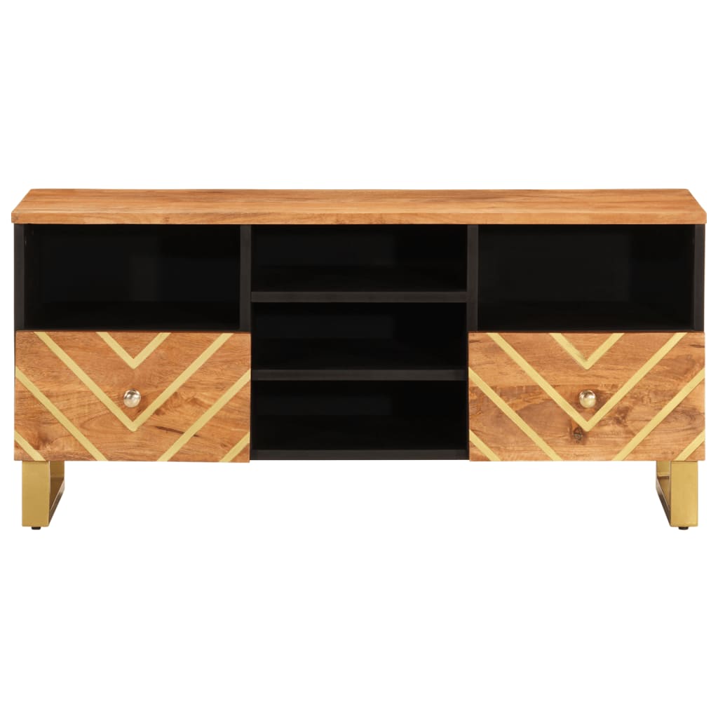 Mobile Porta TV Marrone e Nero 100x33,5x46 cm in Legno di Mango