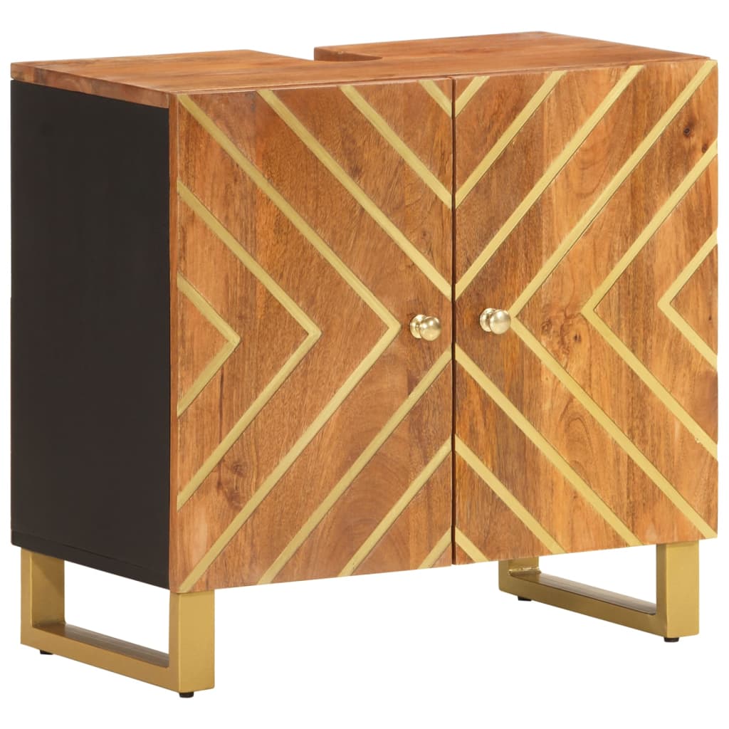 Mobile Sotto Lavabo da Bagno Marrone e Nero in Legno di Mango