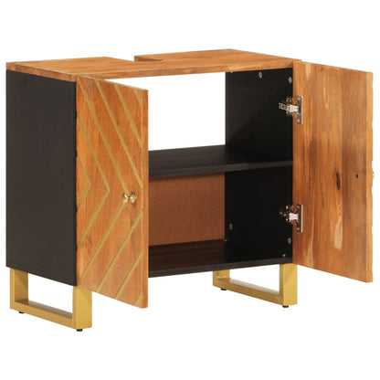 Mobile Sotto Lavabo da Bagno Marrone e Nero in Legno di Mango