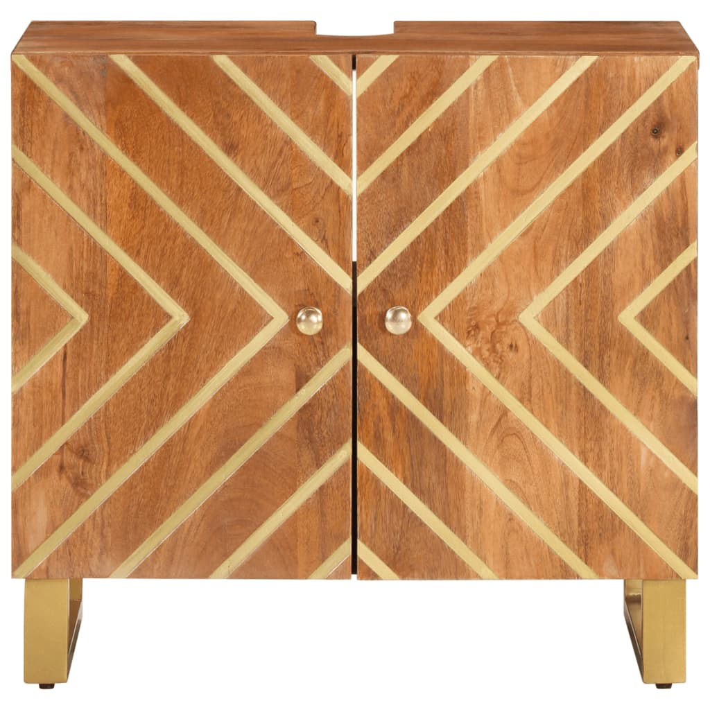 Mobile Sotto Lavabo da Bagno Marrone e Nero in Legno di Mango