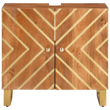 Mobile Sotto Lavabo da Bagno Marrone e Nero in Legno di Mango