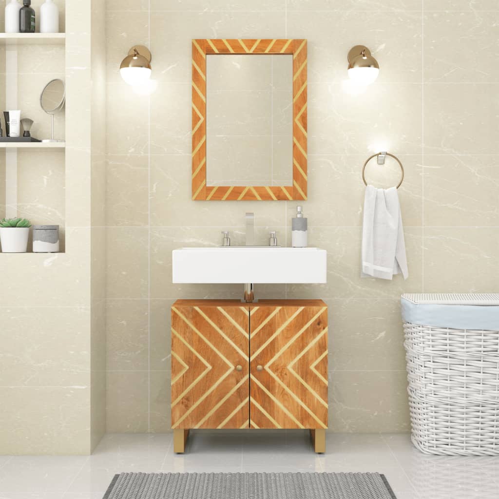Mobile Sotto Lavabo da Bagno Marrone e Nero in Legno di Mango
