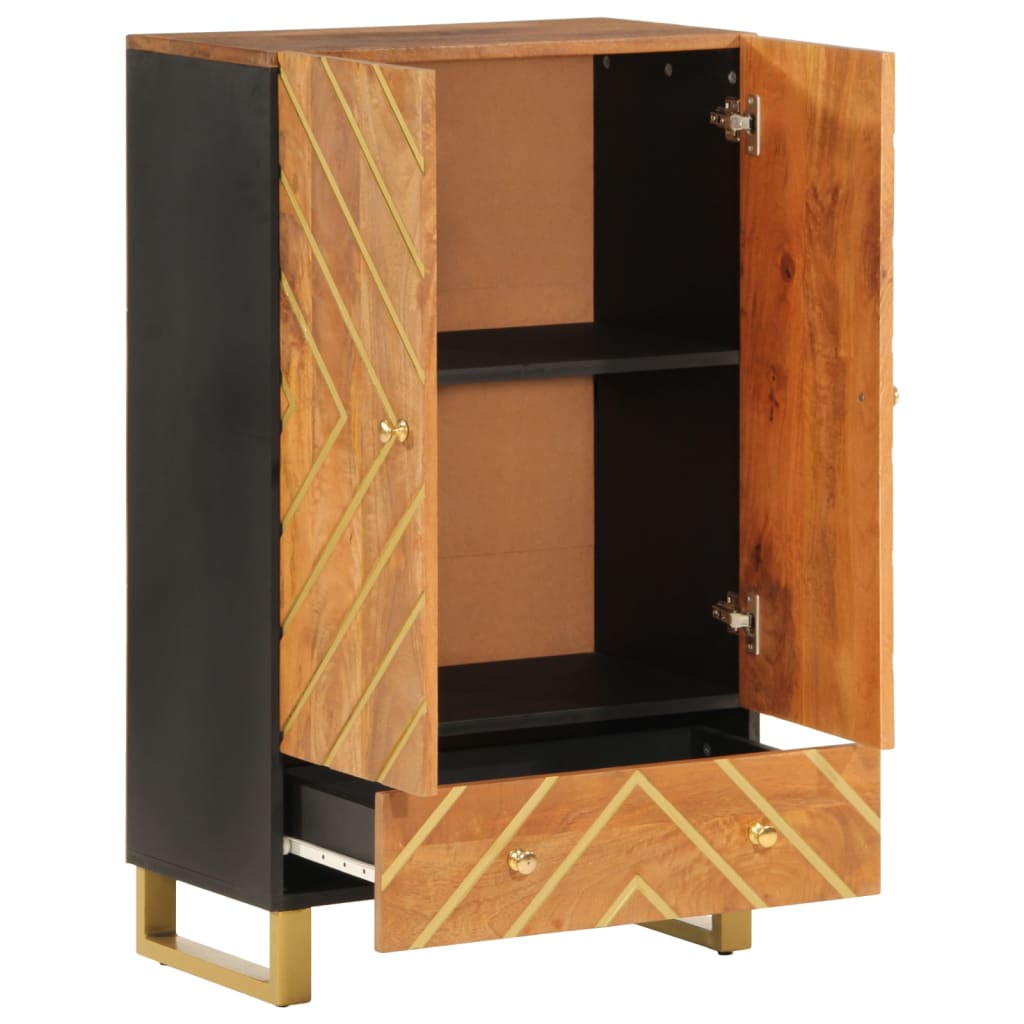 Credenza Marrone e Nera 60x33,5x100 cm Legno Massello di Mango