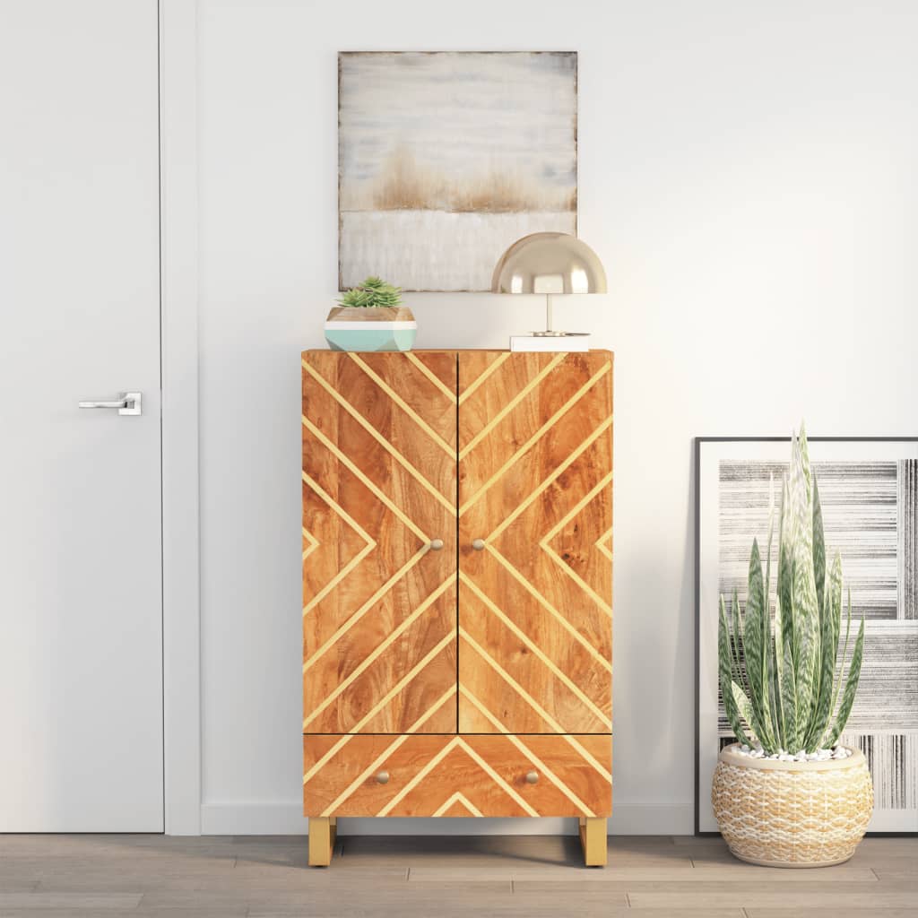 Credenza Marrone e Nera 60x33,5x100 cm Legno Massello di Mango