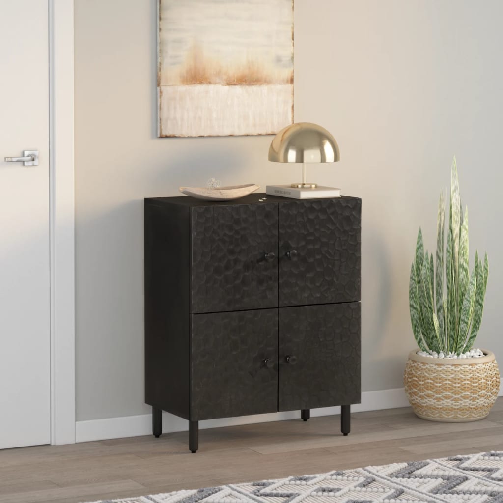 Credenza Nera 60x33x75 cm in Legno Massello di Mango