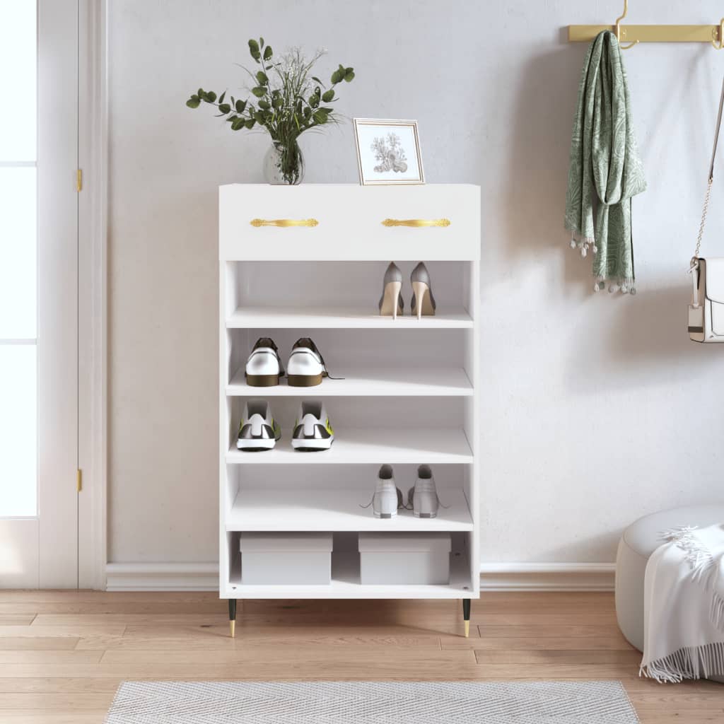 Scarpiera Bianco Lucido 60x35x105 cm in Legno Multistrato
