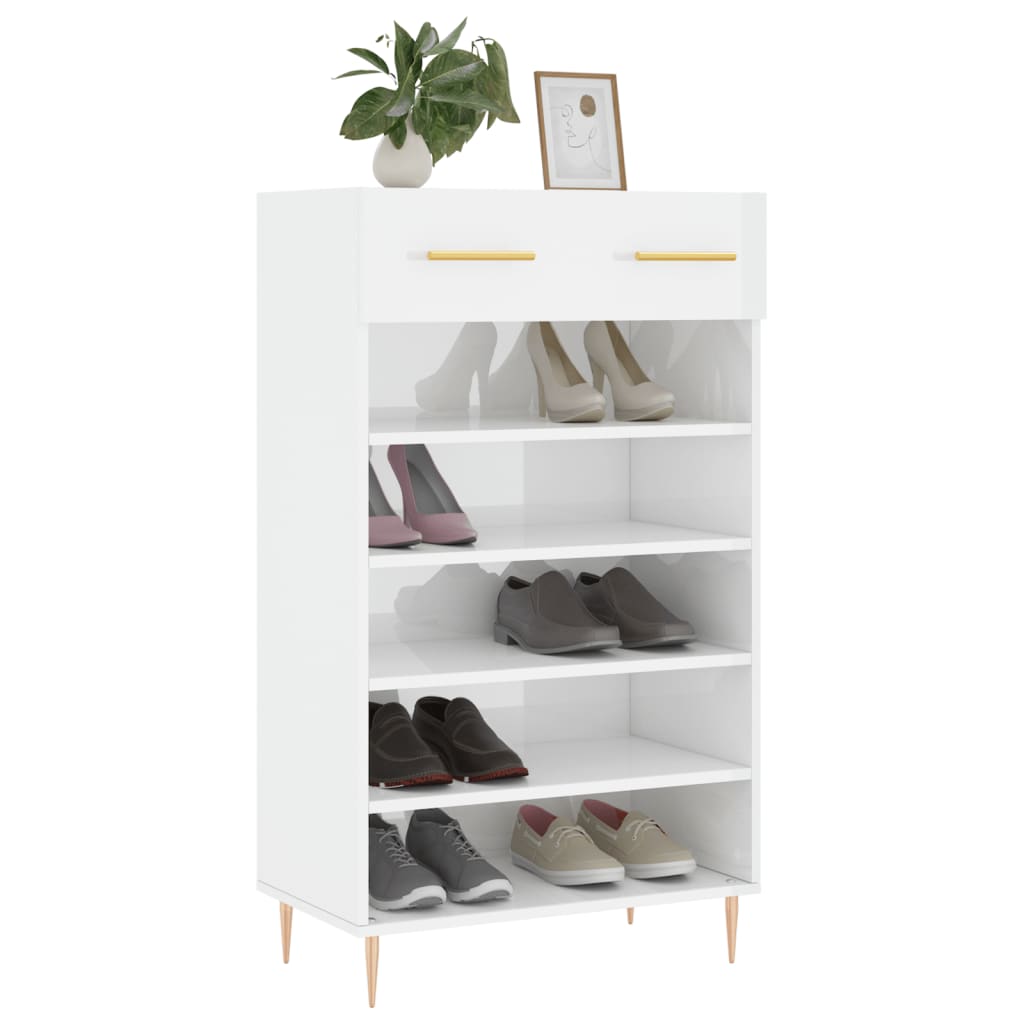 Scarpiera Bianco Lucido 60x35x105 cm in Legno Multistrato