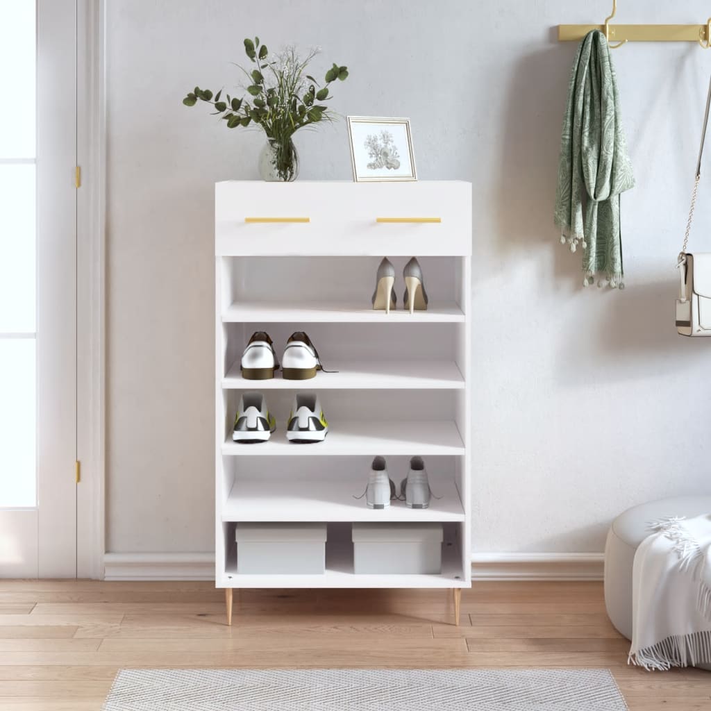 Scarpiera Bianco Lucido 60x35x105 cm in Legno Multistrato