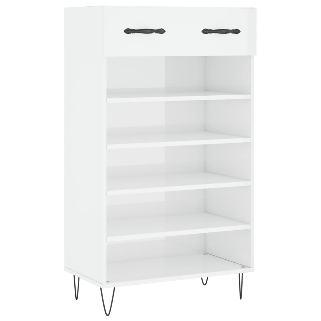 Scarpiera Bianco Lucido 60x35x105 cm in Legno Multistrato
