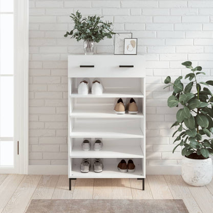 Scarpiera Bianco Lucido 60x35x105 cm in Legno Multistrato