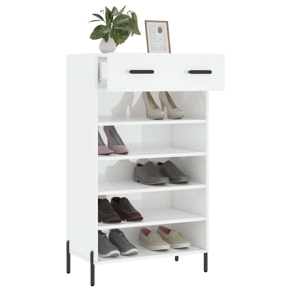 Scarpiera Bianco Lucido 60x35x105 cm in Legno Multistrato