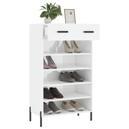 Scarpiera Bianco Lucido 60x35x105 cm in Legno Multistrato