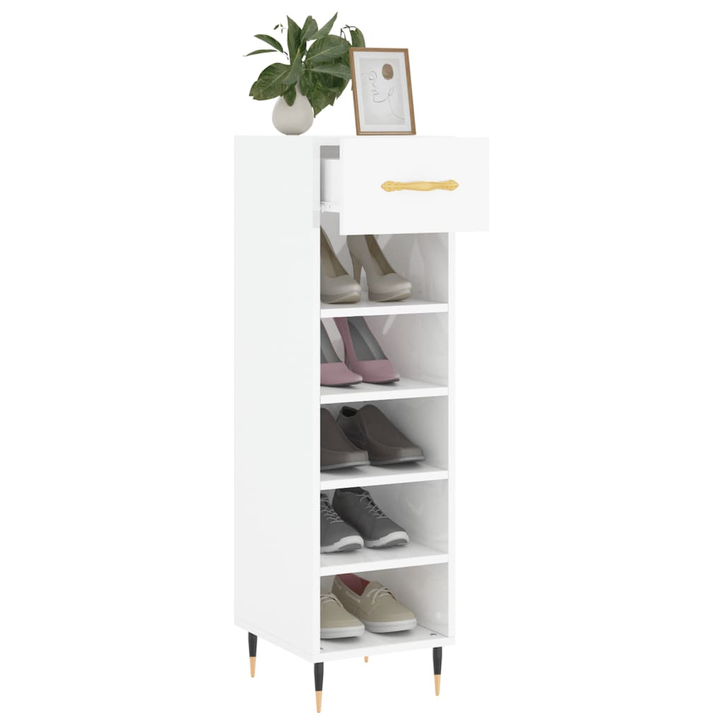 Scarpiera Bianco Lucido 30x35x105 cm in Legno Multistrato
