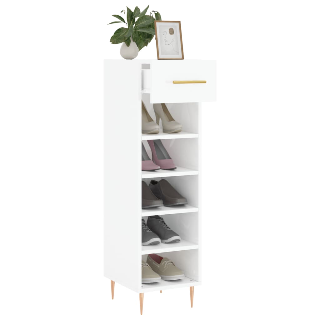 Scarpiera Bianco Lucido 30x35x105 cm in Legno Multistrato