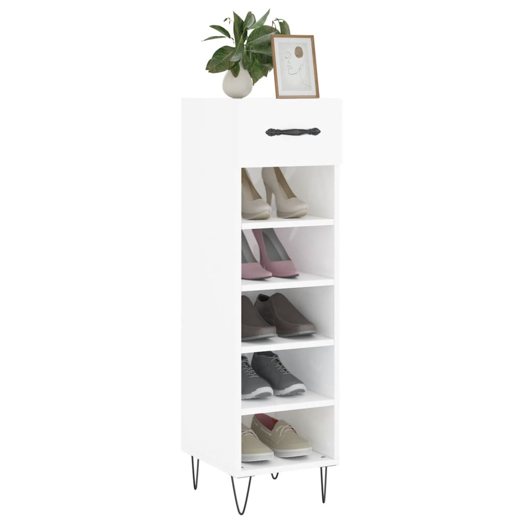 Scarpiera Bianco Lucido 30x35x105 cm in Legno Multistrato