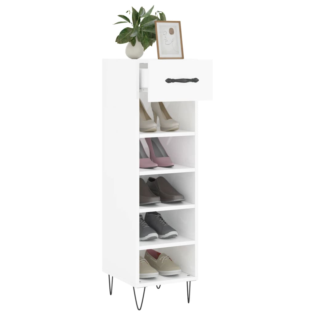 Scarpiera Bianco Lucido 30x35x105 cm in Legno Multistrato