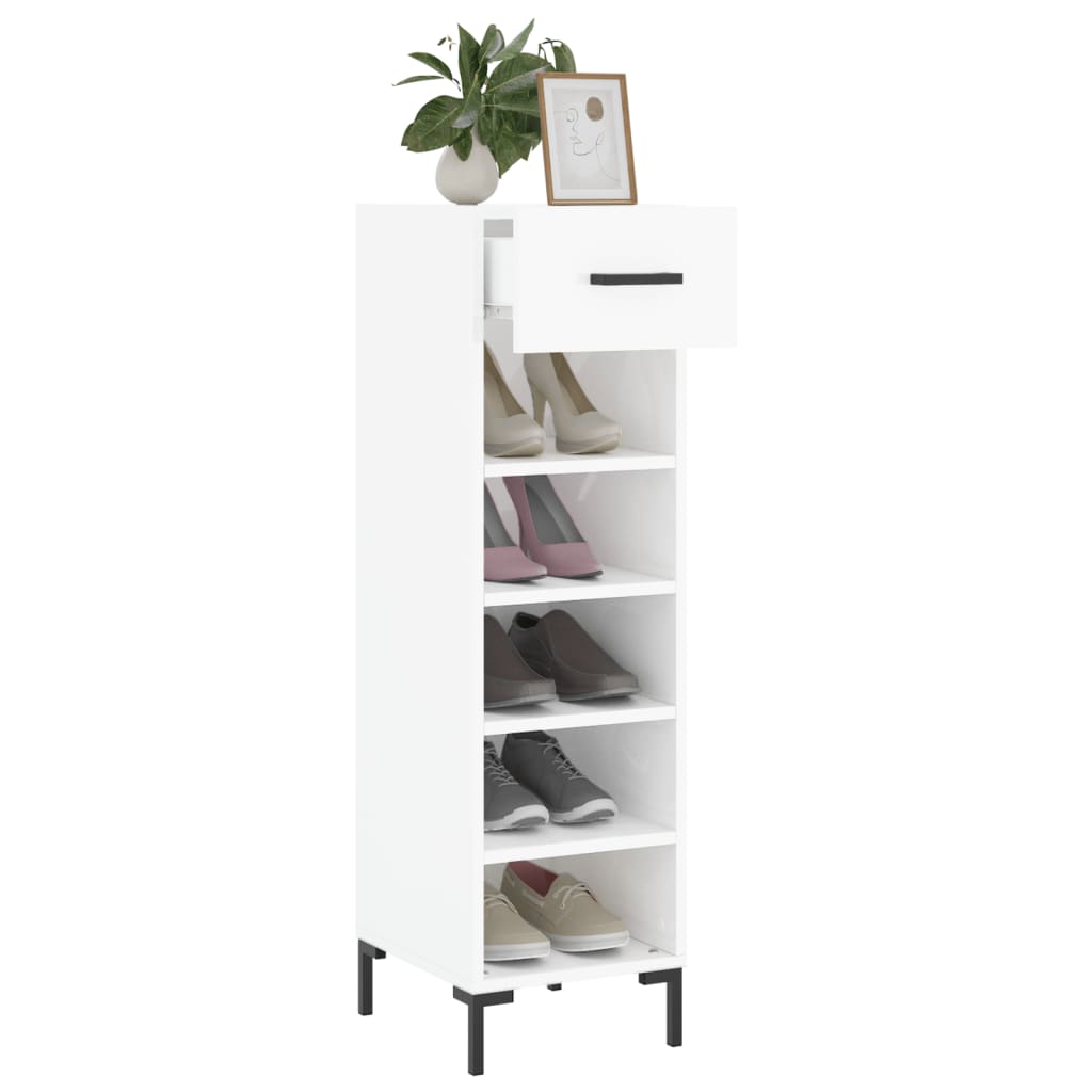 Scarpiera Bianco Lucido 30x35x105 cm in Legno Multistrato