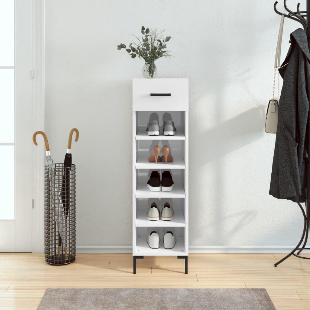 Scarpiera Bianco Lucido 30x35x105 cm in Legno Multistrato