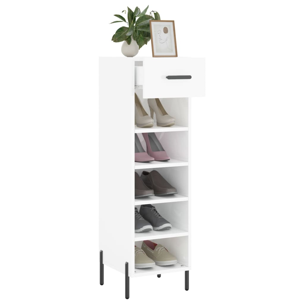 Scarpiera Bianco Lucido 30x35x105 cm in Legno Multistrato